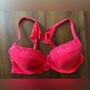 Victoria Secret Lace Lined Demi Trimmed Red Bra- size 32D